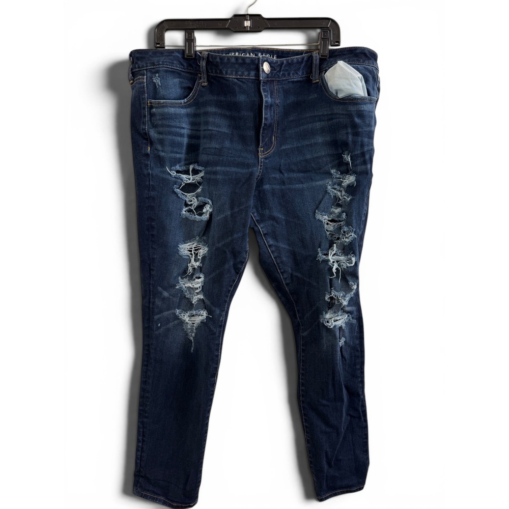 American Eagle Jeggings Women 20 Dark Indigo Super Stretch Heavy Distressed High